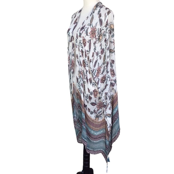 J Jill Boho Floral Open Front Duster Cardigan Tassel Detailing One Size NEW - Picture 3 of 8